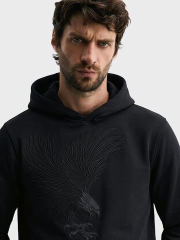 Men's Black Relaxed Fit Embroidered Casual Sweatshirt