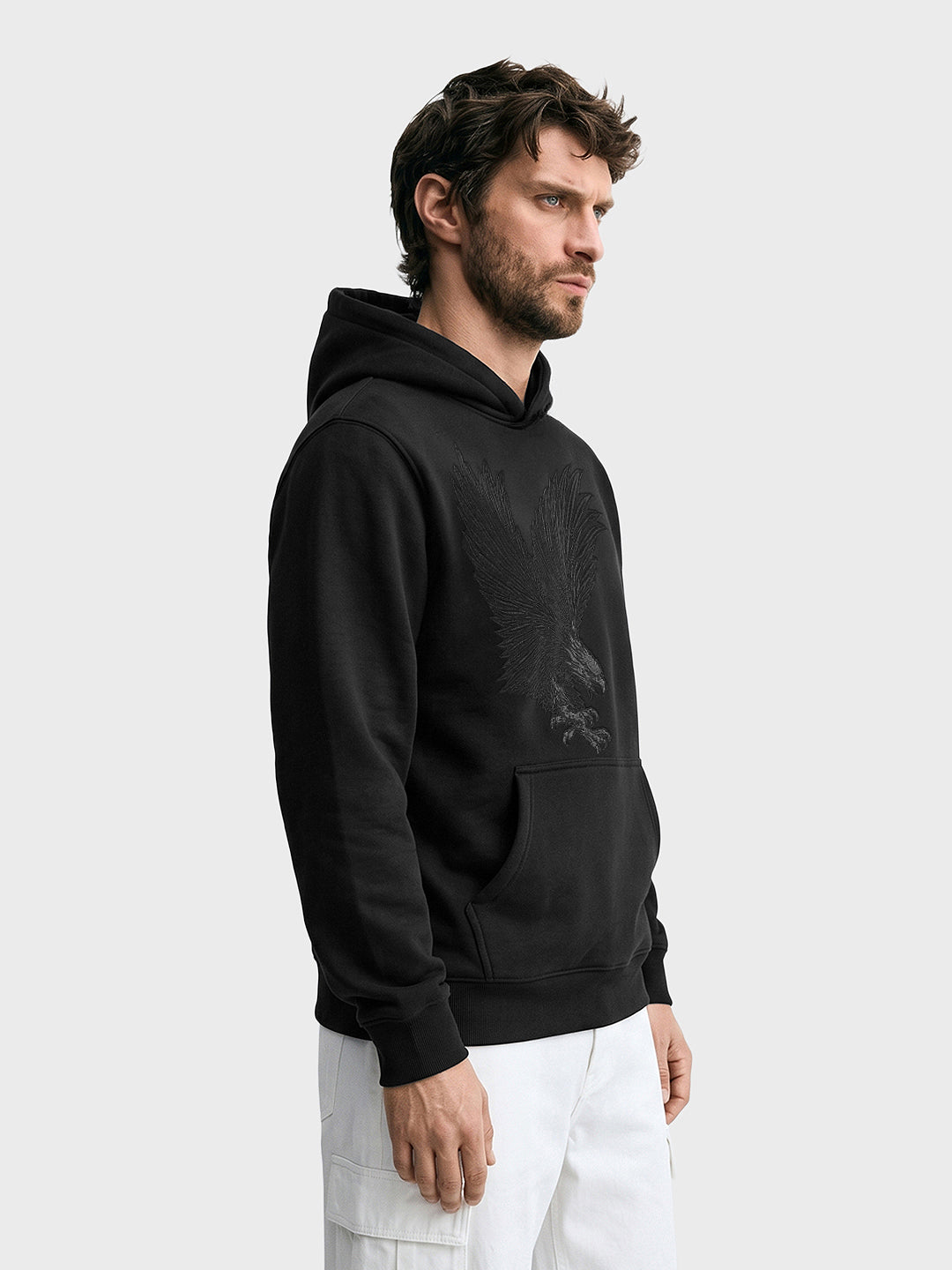 Men's Black Relaxed Fit Embroidered Street Wear Sweatshirt