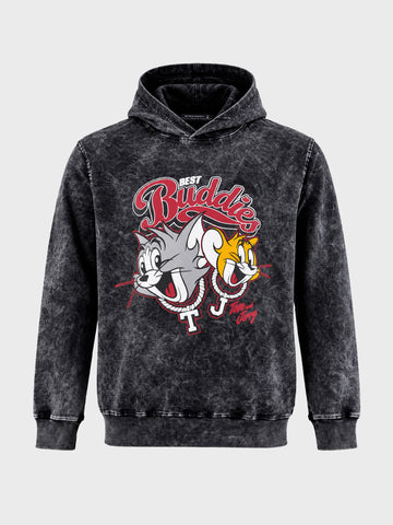 Men's Black Relaxed Fit Graphic Printed Casual Sweatshirt