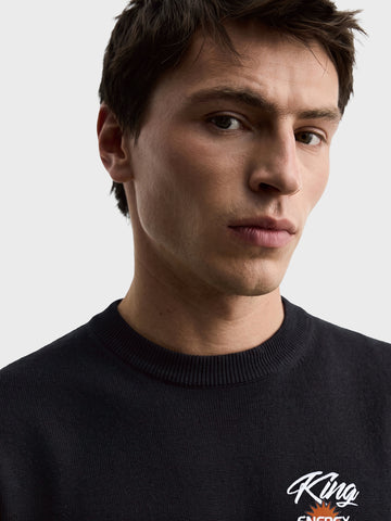Men's Black Relaxed Fit Graphic Printed Casual Sweatshirt