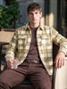Men's Beige Oversized Fit Checkered Casual Shirt