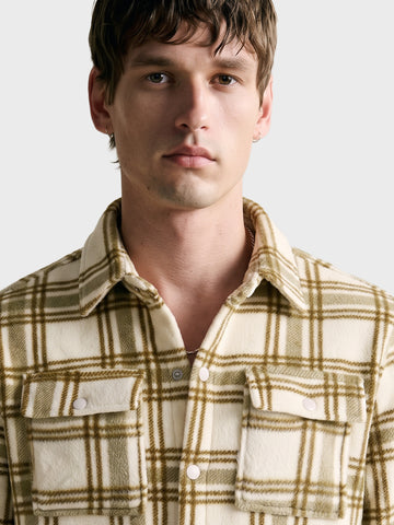 Men's Beige Oversized Fit Checkered Casual Shirt