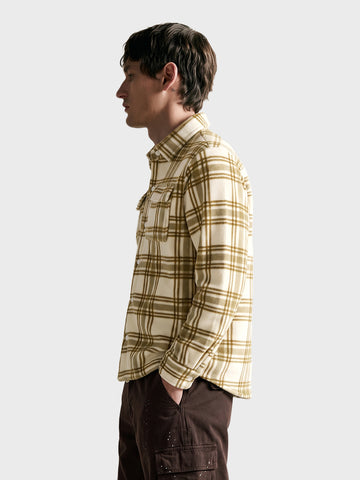 Men's Beige Oversized Fit Checkered Casual Shirt