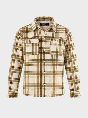 Men's Beige Oversized Fit Checkered Casual Shirt