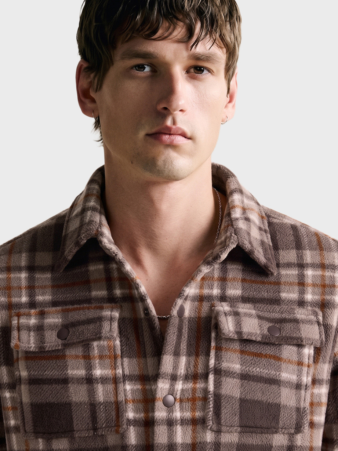 Men's Brown Oversized Fit Checkered Casual Shirt