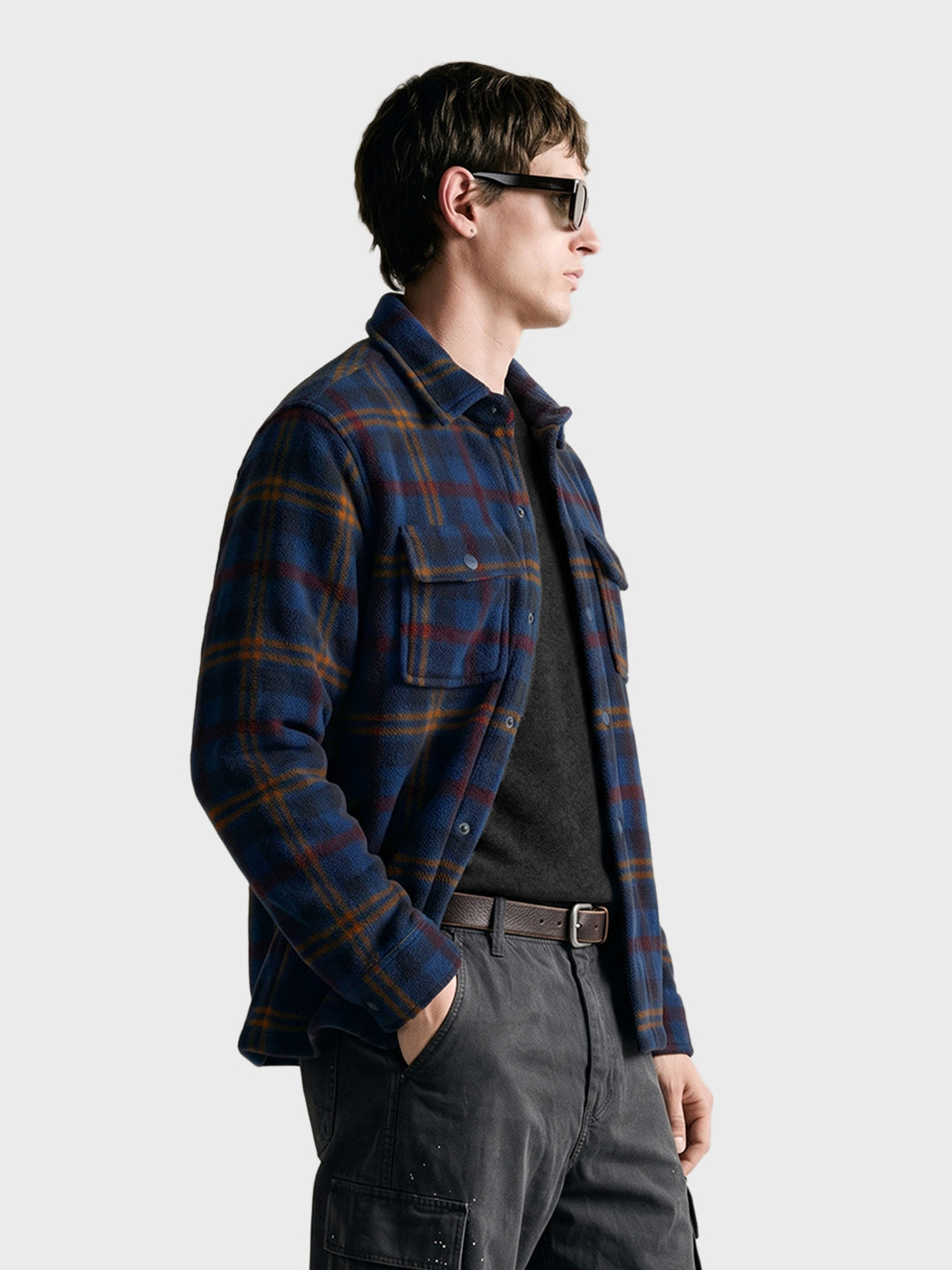 Men's Navy Blue Regular Fit Checkered Casual Shacket