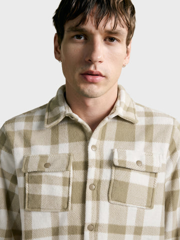 Men's Cream Regular Fit Checkered Casual Shirt
