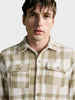 Men's Cream Regular Fit Checkered Casual Shirt