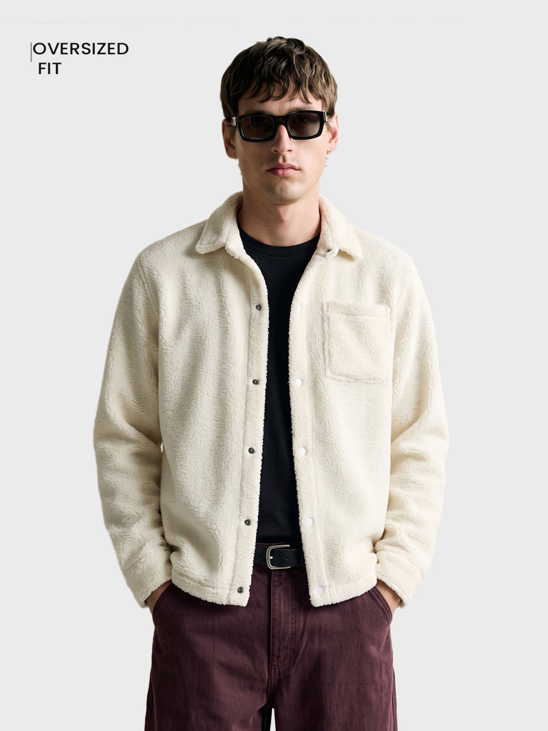 Men's Cream Regular Fit Solid Casual Shirt
