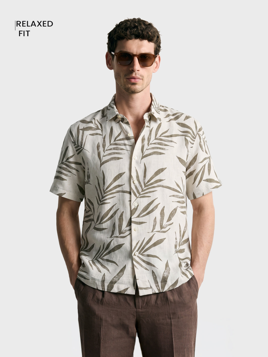 Men's Grey Relaxed Fit Printed Casual Shirt