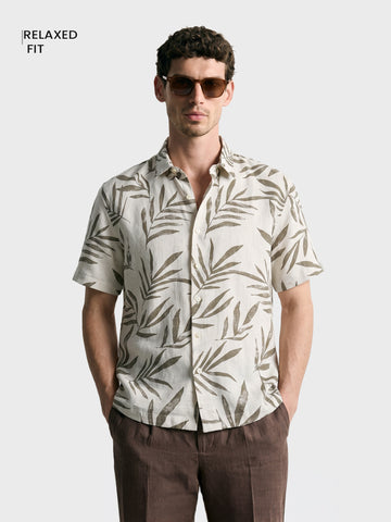 Men's Grey Relaxed Fit Printed Casual Shirt