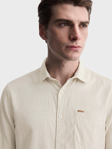Men's Beige Slim Fit Solid Casual Shirt