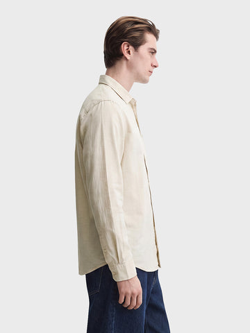 Men's Beige Slim Fit Solid Casual Shirt