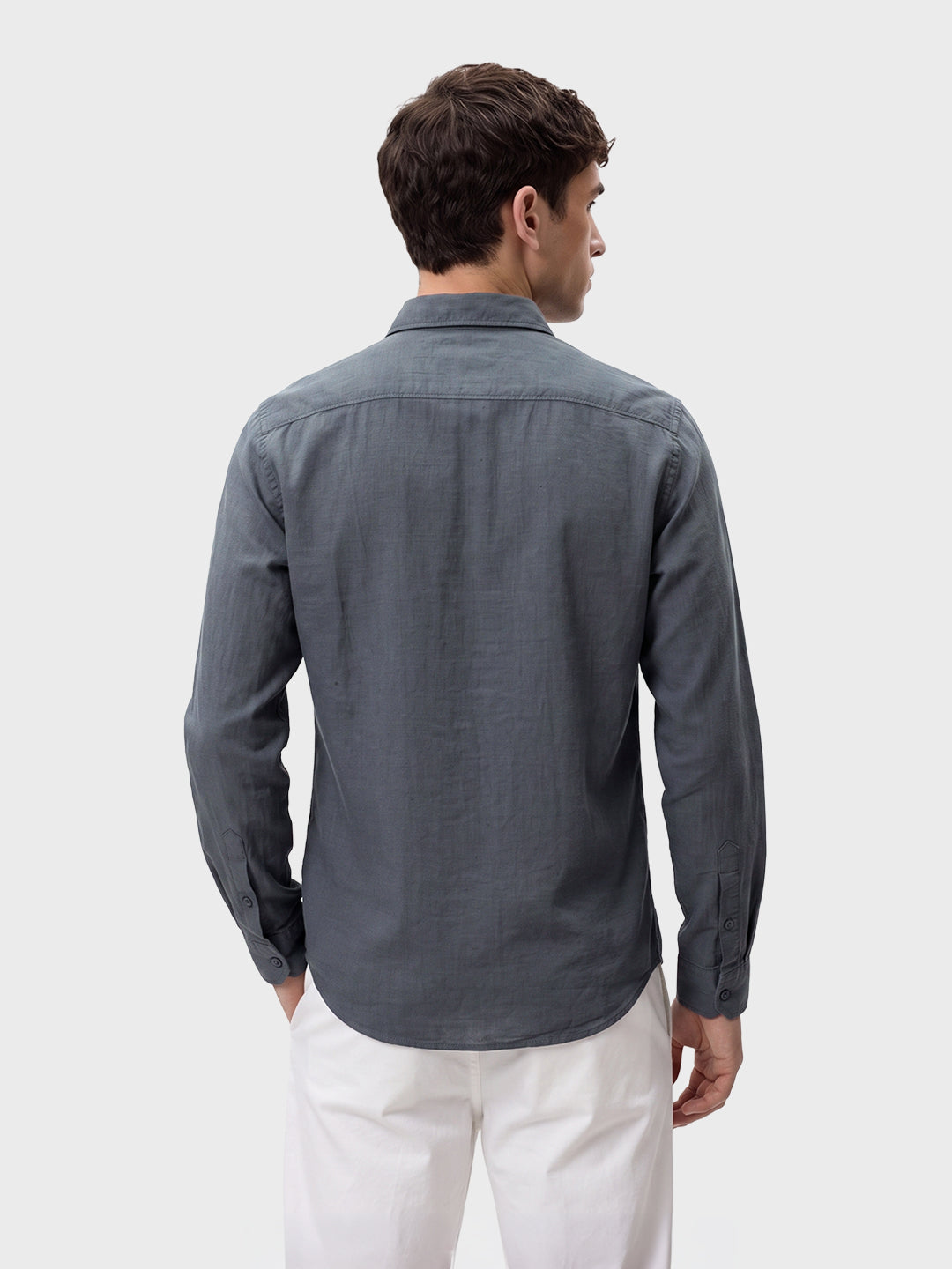 Men's Grey Slim Fit Solid Casual Shirt