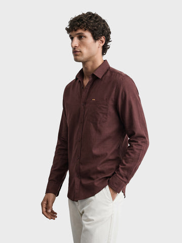 Men's Maroon Slim Fit Solid Casual Shirt
