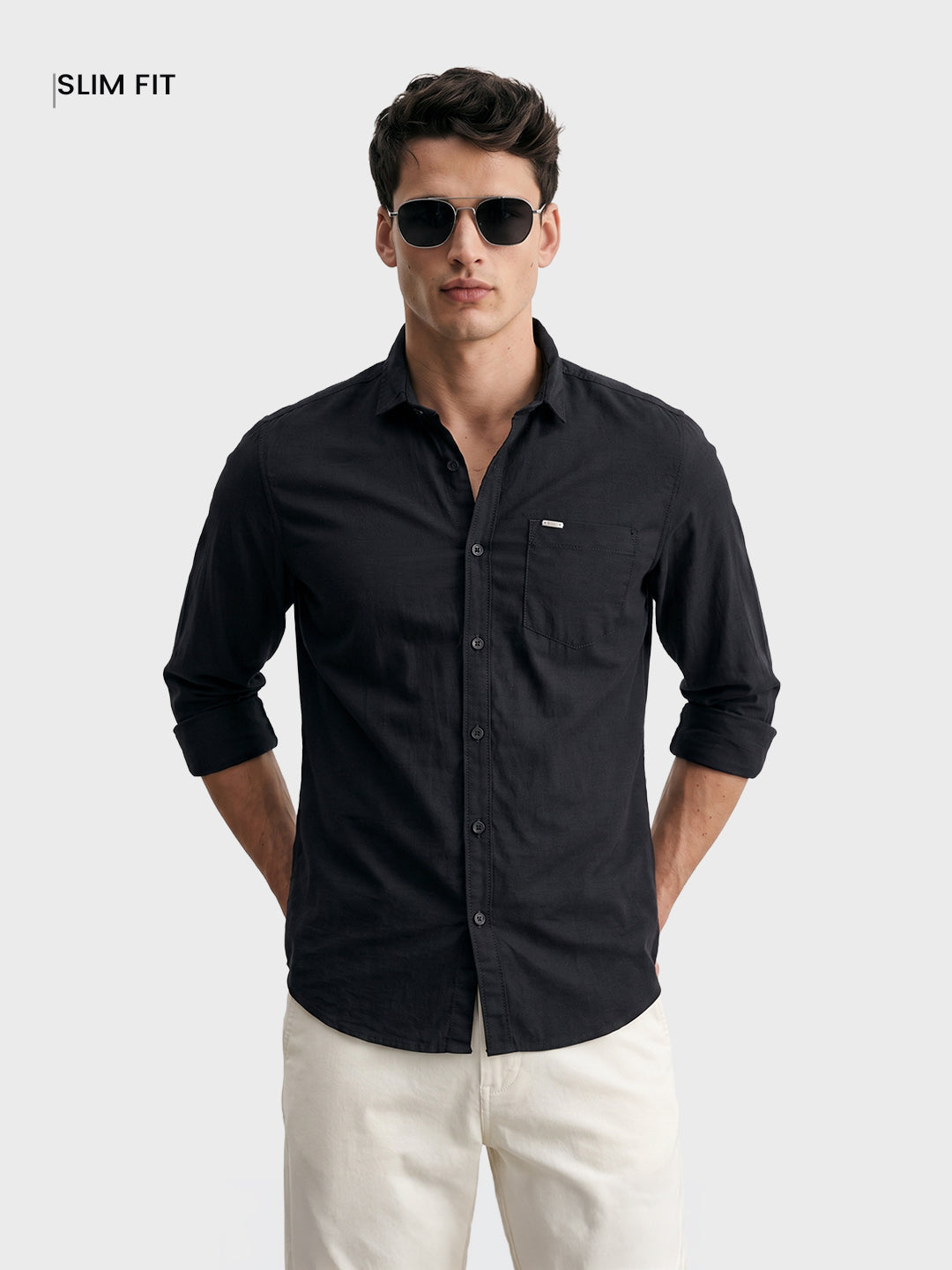 Men's Black Slim Fit Solid Casual Shirt