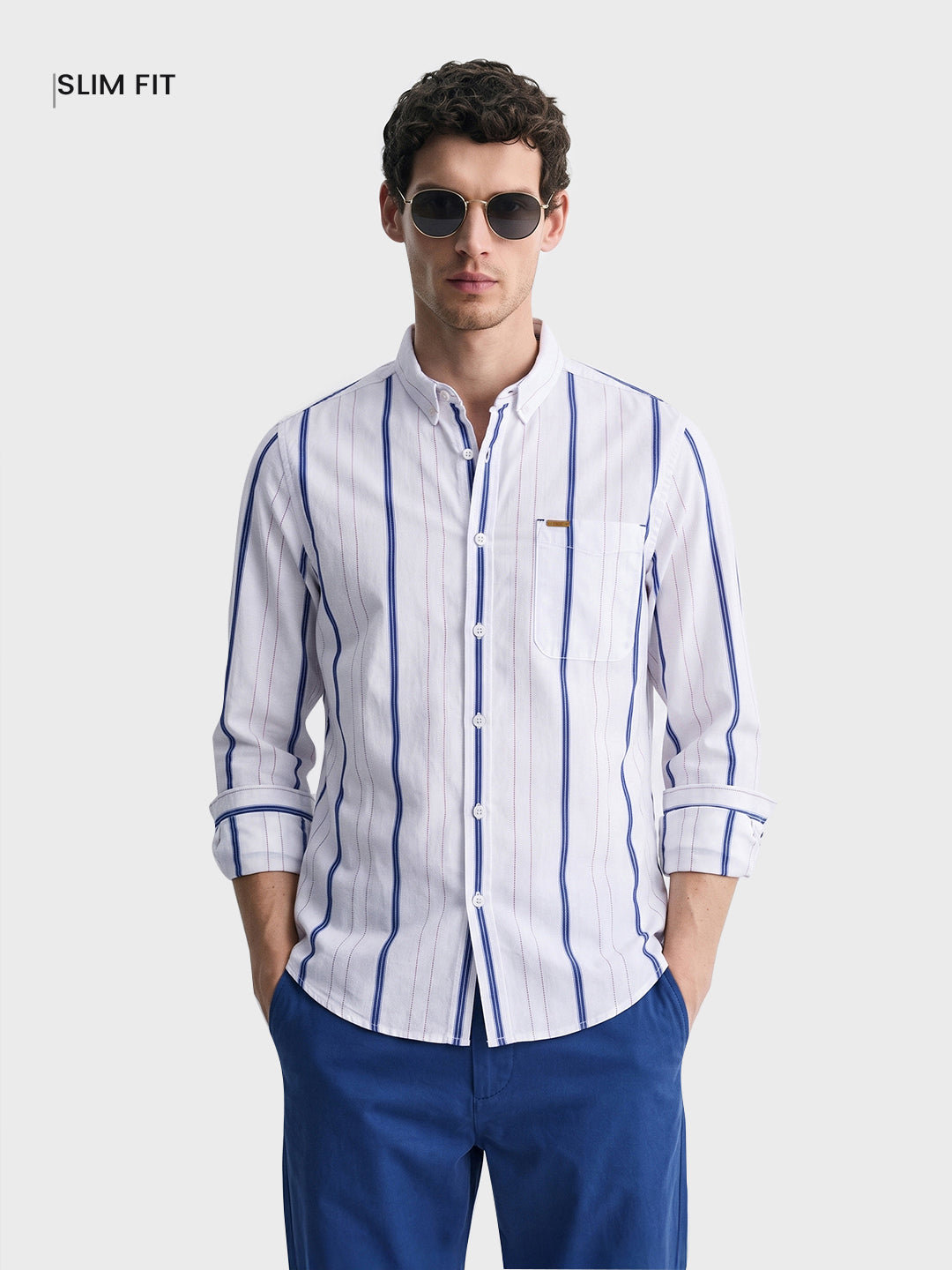Men's White Slim Fit Striped Casual Shirt