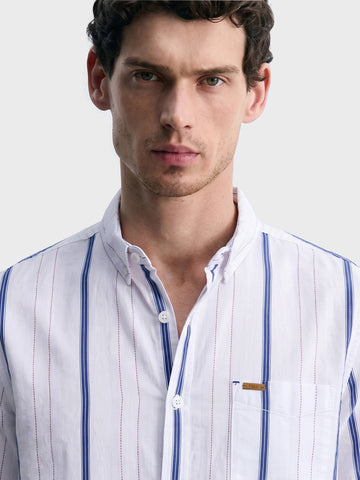 Men's White Slim Fit Striped Casual Shirt