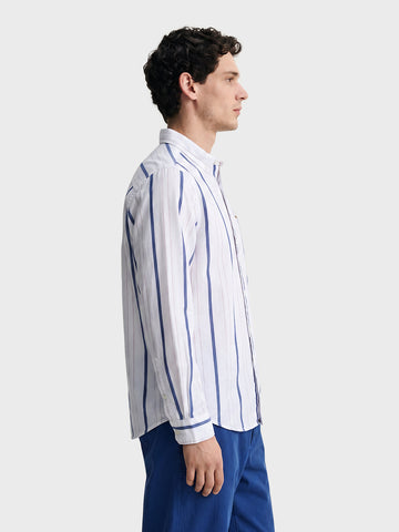 Men's White Slim Fit Striped Casual Shirt