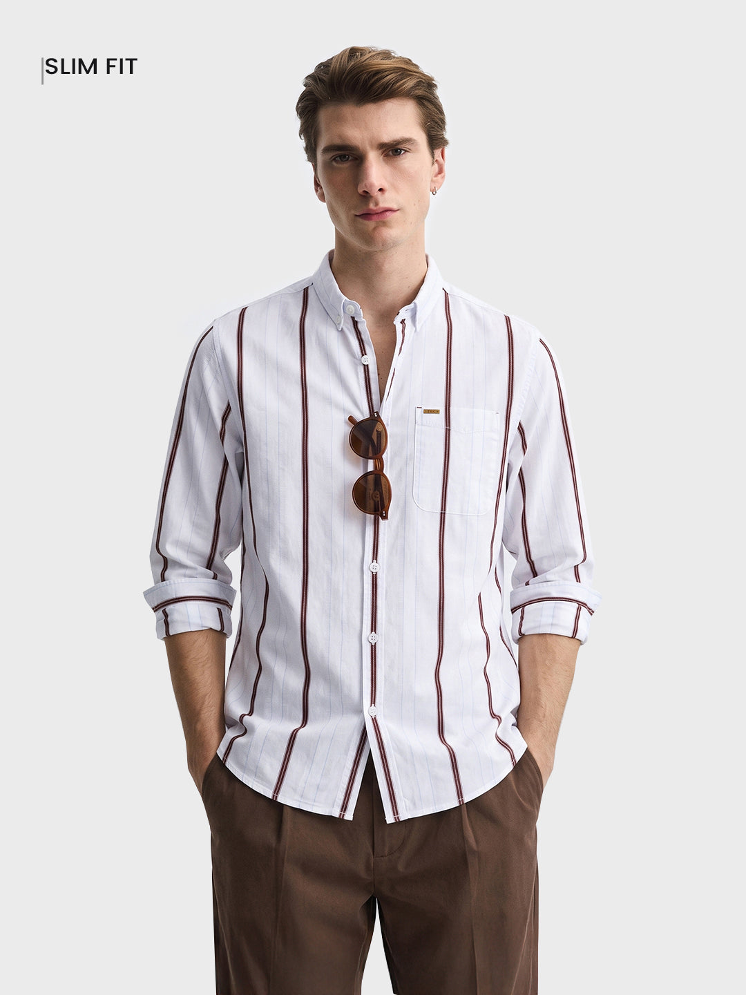 Men's White Slim Fit Striped Casual Shirt