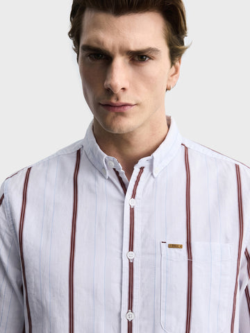 Men's White Slim Fit Striped Casual Shirt