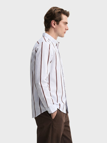 Men's White Slim Fit Striped Casual Shirt