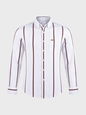 Men's White Slim Fit Striped Casual Shirt