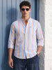 Men's Blue Slim Fit Striped Casual Shirt