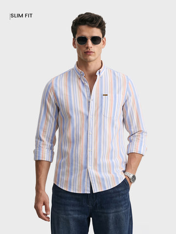 Men's Blue Slim Fit Striped Casual Shirt