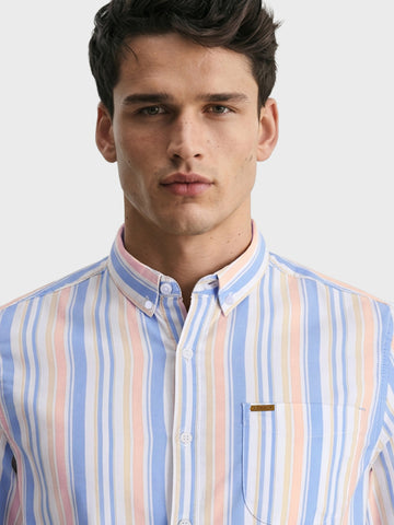 Men's Blue Slim Fit Striped Casual Shirt
