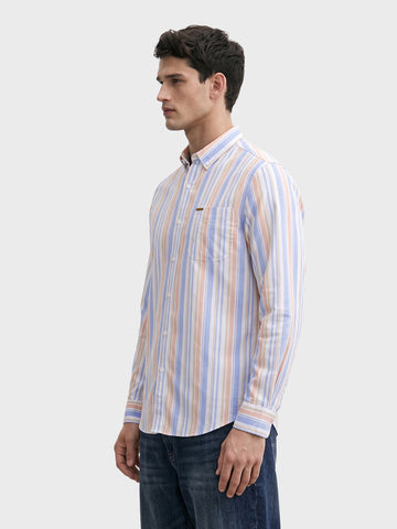 Men's Blue Slim Fit Striped Casual Shirt