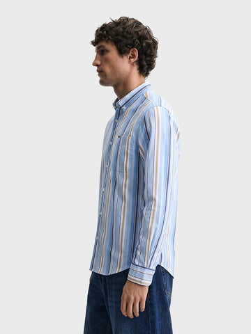 Men's Blue Slim Fit Striped Casual Shirt