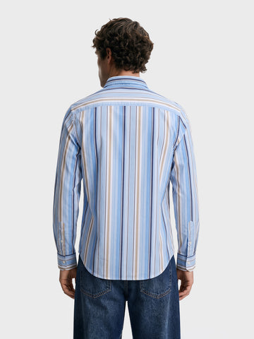 Men's Blue Slim Fit Striped Casual Shirt