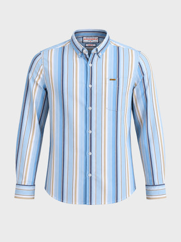 Men's Blue Slim Fit Striped Casual Shirt