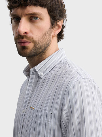 Men's Grey Slim Fit Striped Casual Shirt
