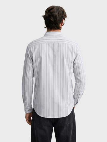 Men's Grey Slim Fit Striped Casual Shirt