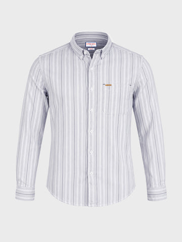 Men's Grey Slim Fit Striped Casual Shirt