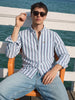 Men's Navy Blue Slim Fit Striped Casual Shirt