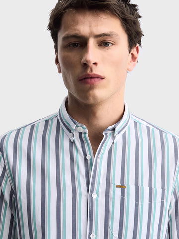 Men's Navy Blue Slim Fit Striped Casual Shirt