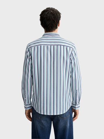 Men's Navy Blue Slim Fit Striped Casual Shirt