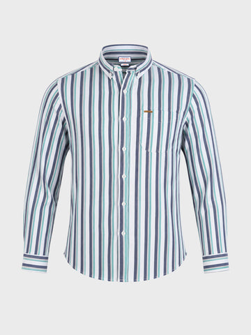 Men's Navy Blue Slim Fit Striped Casual Shirt