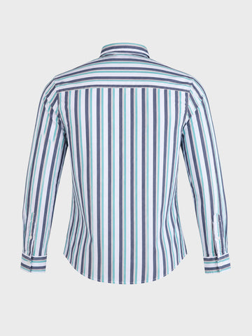 Men's Navy Blue Slim Fit Striped Casual Shirt