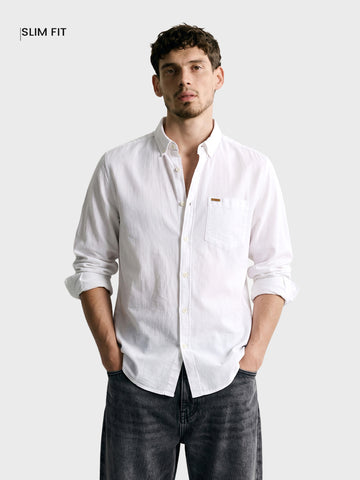 Men's White Slim Fit Striped Casual Shirt