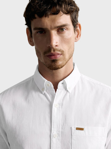 Men's White Slim Fit Striped Casual Shirt