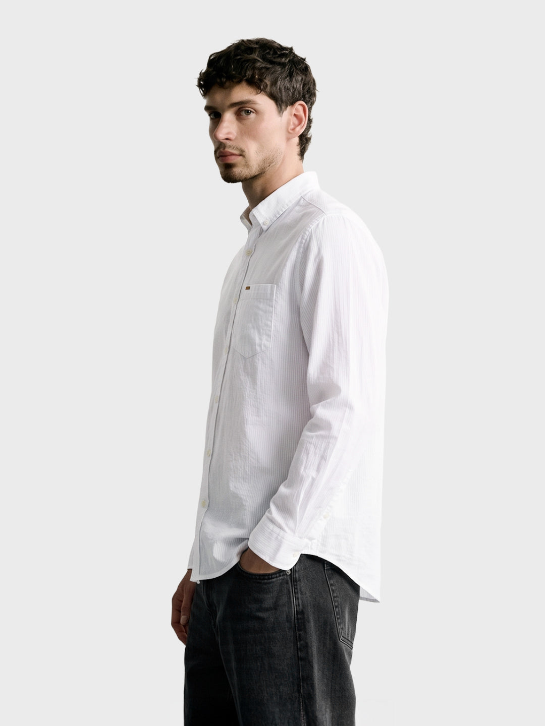 Men's White Slim Fit Striped Casual Shirt
