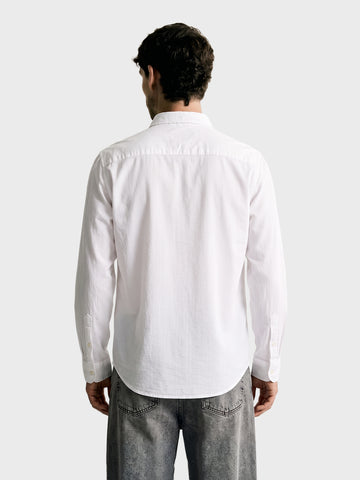 Men's White Slim Fit Striped Casual Shirt