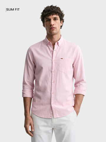 Men's Pink Slim Fit Striped Casual Shirt