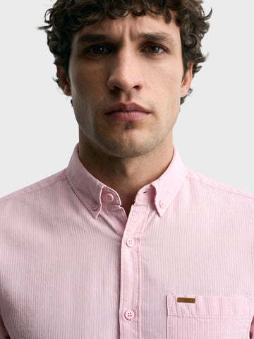 Men's Pink Slim Fit Striped Casual Shirt