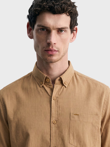 Men's Khaki Slim Fit Striped Casual Shirt
