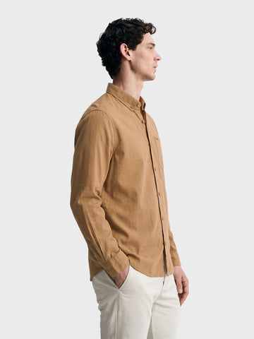 Men's Khaki Slim Fit Striped Casual Shirt